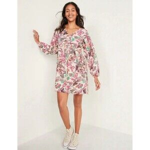 Old Navy Floral Print V-Neck Babydoll Swing Dress Women XXL Cottagecore Tropical